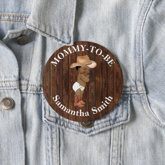 Little AA Cowboy Western Baby Shower Mum to be 10 Cm Round Badge (In Situ)