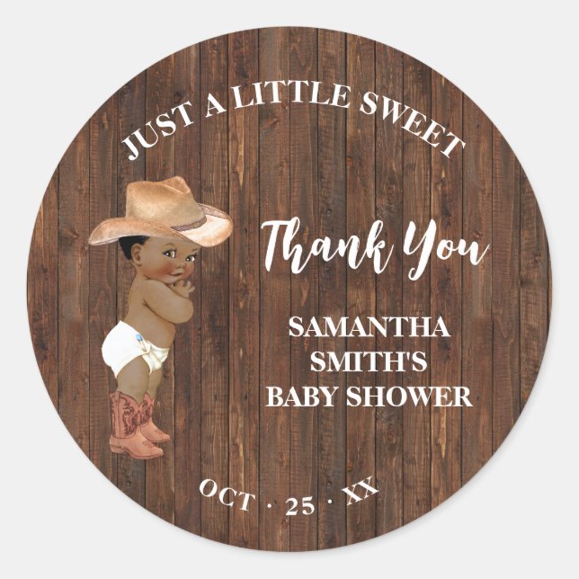 Little AA Cowboy Western Baby Shower Thank You Classic Round Sticker (Front)