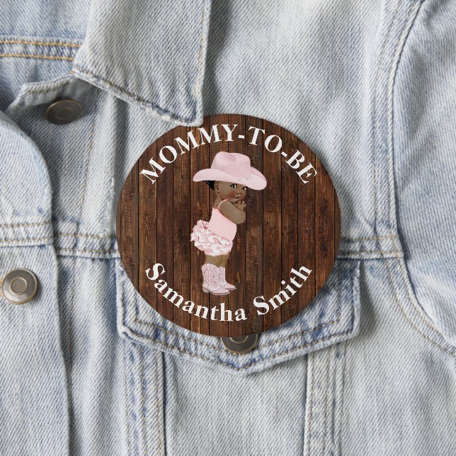 Little AA Cowgirl Western Baby Shower Mum to be 10 Cm Round Badge (In Situ)