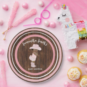 Little AA Cowgirl Western Pink Baby Shower Paper Plate
