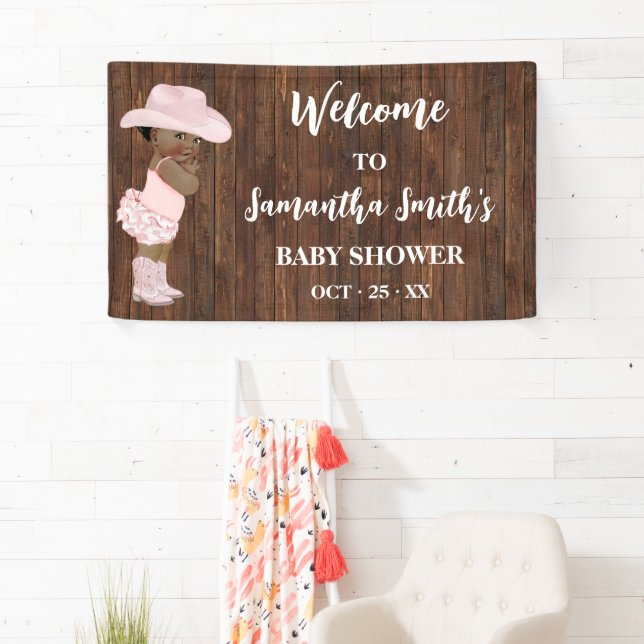 Little AA Cowgirl Western Welcome Baby Shower Banner (Insitu)