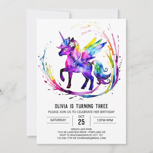 Little Adorable Unicorn Digital Birthday Invitation (Front)