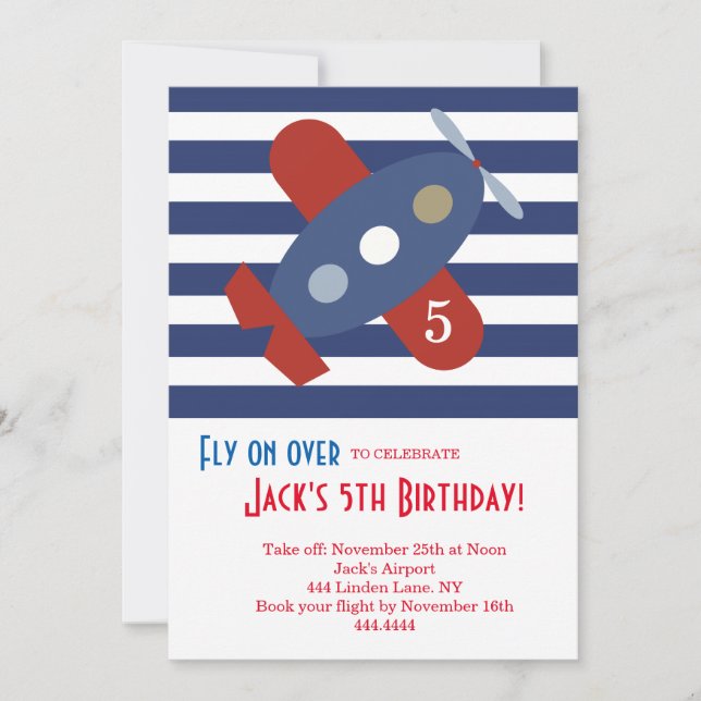 Little Aeroplane Birthday Party Invitation (Front)