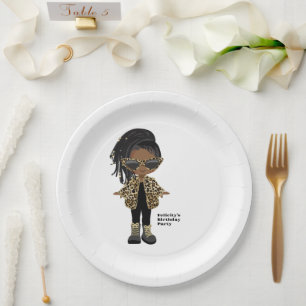 Little African American Girl Birthday Party Paper Plate