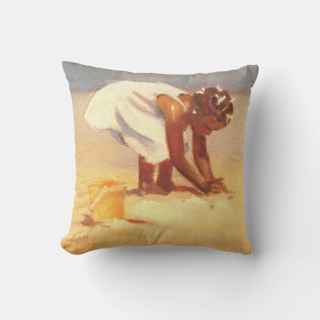 Little African Girl on Beach Cushion (Front)