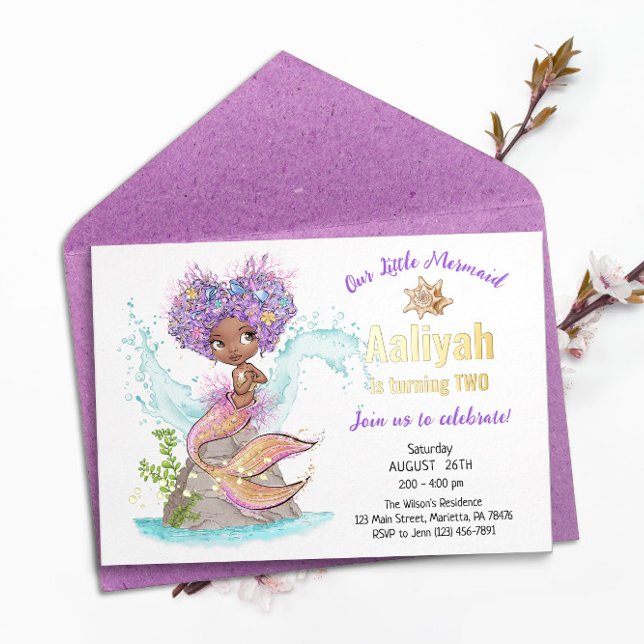 Little Afroamerican Mermaid Birthday Real Foil Inv (Creator Uploaded)