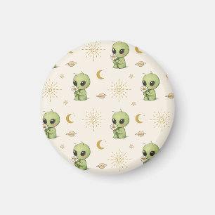 Little Alien Smells Flower for First Time Magnet