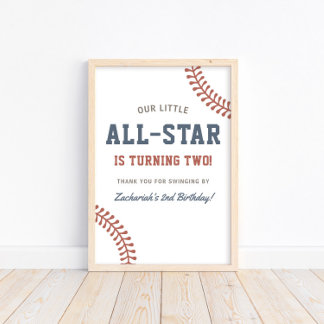 Little All-Star Baseball Boys 2nd Birthday Party Poster