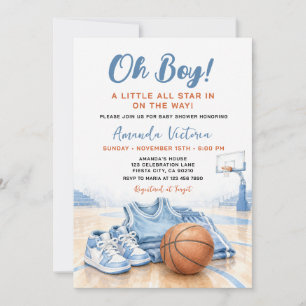 Little All Star Blue Basketball Boy Baby Shower Invitation