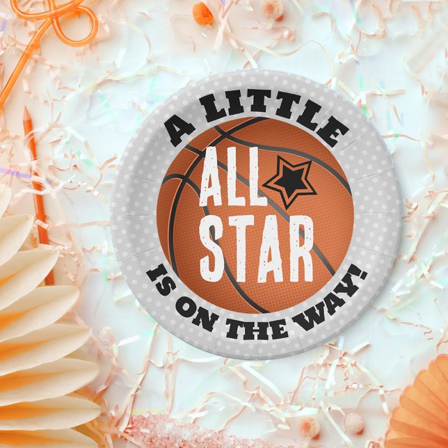 Little All Star on the Way Basketball Baby Shower Paper Plate (Basketball Baby Shower Plates)