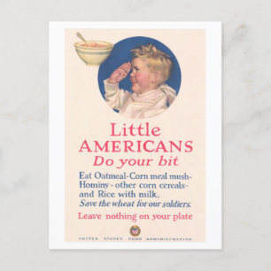 Little Americans: Clean Plate Club WWI Poster Postcard