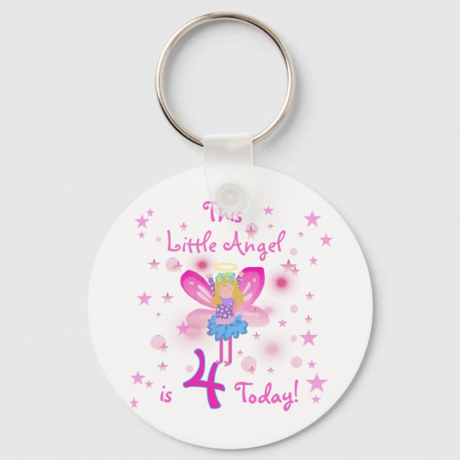 Little Angel 4th Birthday T-shirts and Gifts Key Ring (Front)