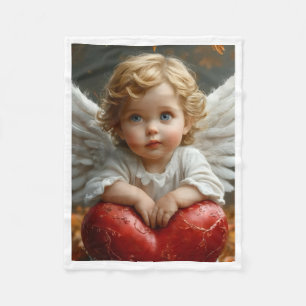 Little Angel Baby with Wings and Red Heart Fleece  Blanket