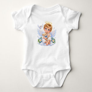 Little Angel Boy – Sweet Baby Angel with Teddy Bea Bodysuit