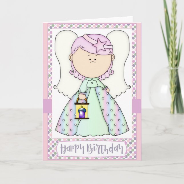 Little Angel Girl Birthday Greeting Card (Front)
