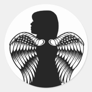 Little Angel girl Child Silhouette Fantasy art Classic Round Sticker