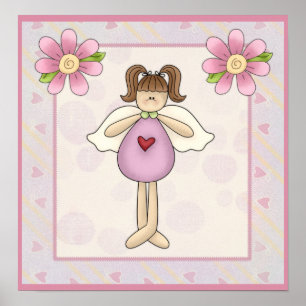 Little Angel Girl with Pink Flowers Poster