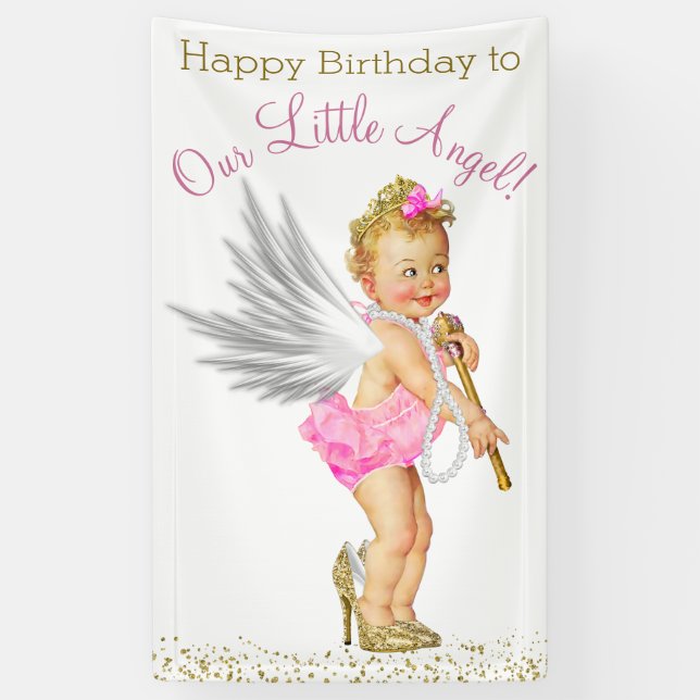 Little Angel Girls Birthday Party Banner (Vertical)