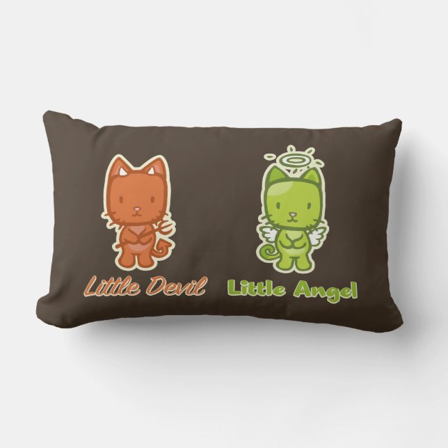 Little Angel, Little Devil Cartoon Kitty Cat Lumbar Cushion (Front)