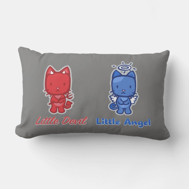 Little Angel, Little Devil Cartoon Kitty Cat Lumbar Cushion (Front)