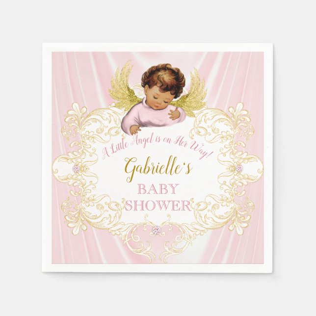 Little Angel on Her Way Pink Gold Girl Ethnic Napkin (Front)