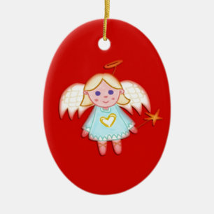 Little Angel on Red Ceramic Tree Decoration