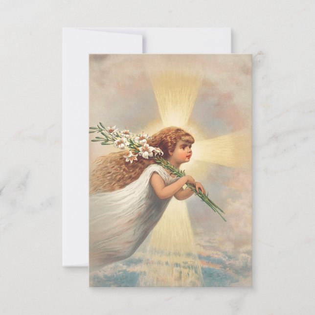 Little Angel with Lilies Devotional Holy Card (Front)