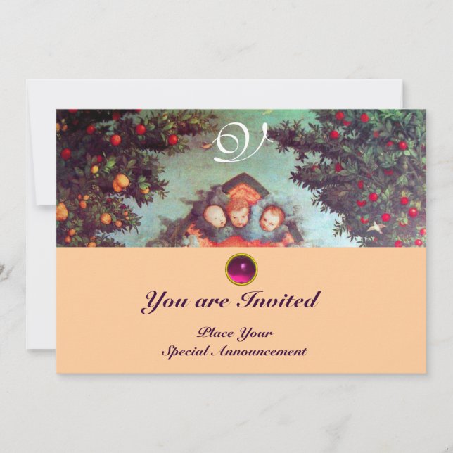 LITTLE ANGELS MONOGRAM bright antique blue pink Invitation (Front)