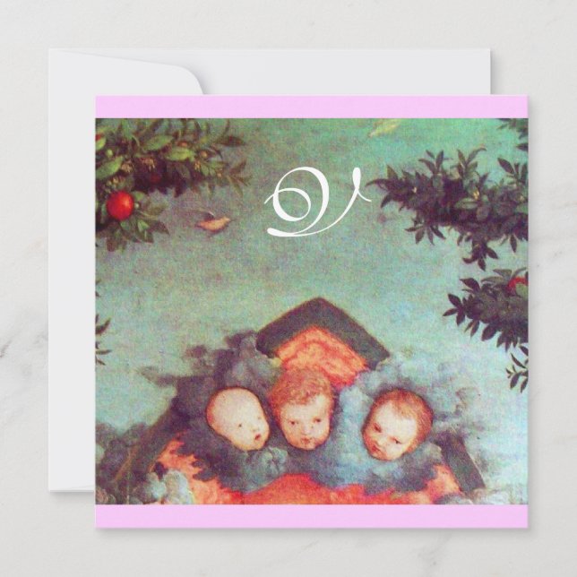 LITTLE ANGELS MONOGRAM bright antique blue pink Invitation (Front)