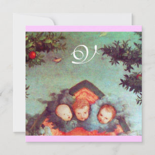 LITTLE ANGELS MONOGRAM bright antique blue pink Invitation