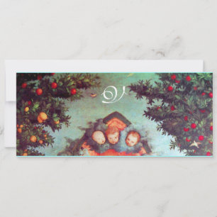 LITTLE ANGELS MONOGRAM bright antique blue red Invitation