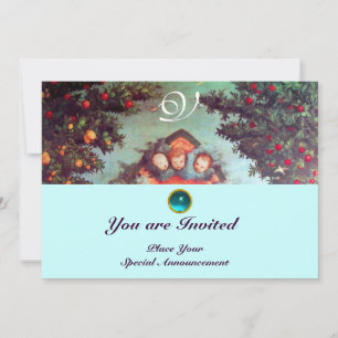 LITTLE ANGELS MONOGRAM bright antique blue red Invitation