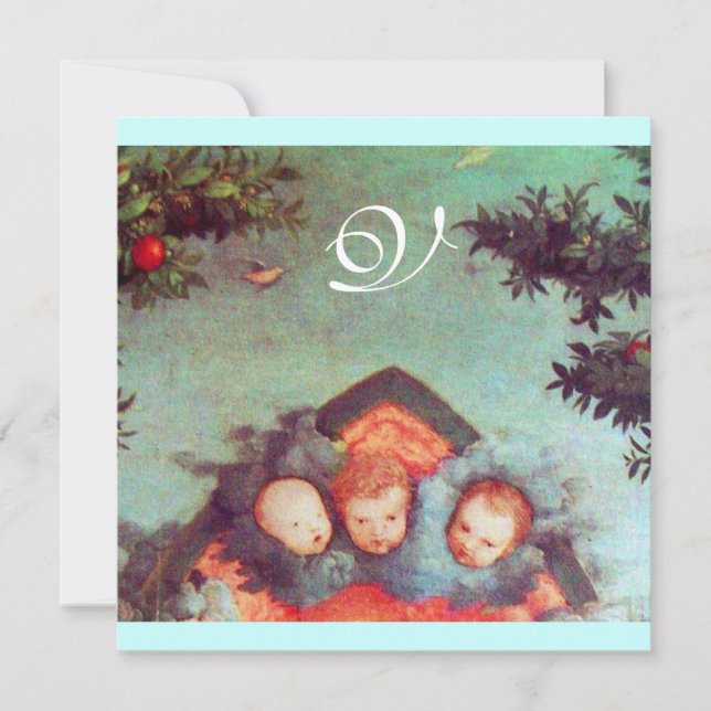 LITTLE ANGELS MONOGRAM bright antique blue red Invitation (Front)