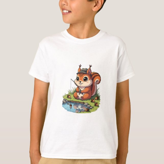 Little Angler Squirrel Kids T-Shirt (Front)