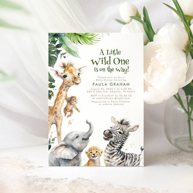 Little Animals Jungle Safari Wild Cute Baby Shower Invitation (Safari Animals Baby Shower Invitations)