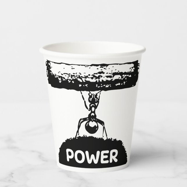 Little ant on the lawn holding a log. paper cups (Front)