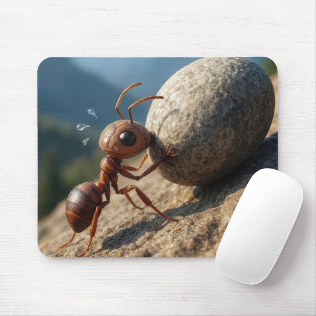 Little Ant Pushing a Rock Uphill Mouse Pad (With Mouse)