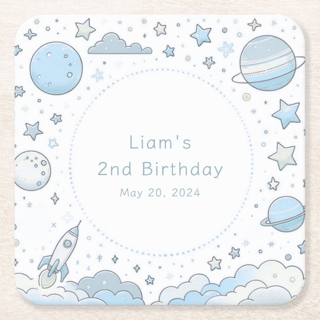 Little Astronaut, Big World  Square Paper Coaster (Front)