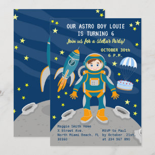 Little astronaut boy dreams Birthday Party Invitation