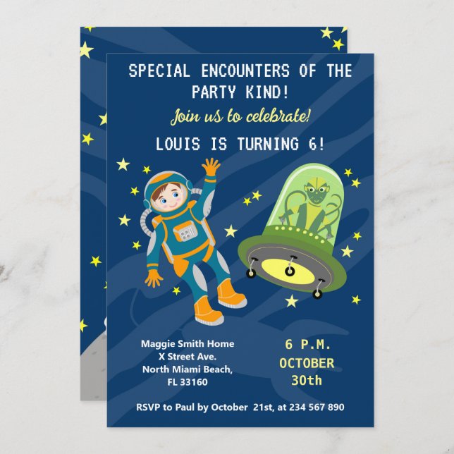 Little astronaut  boy dreams Birthday Party Invitation (Front/Back)