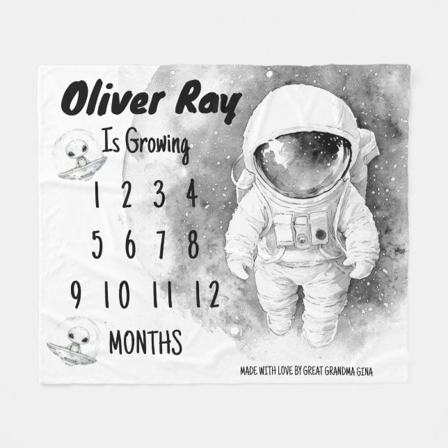  Little Astronaut Milestone Blanket (Front (Horizontal))