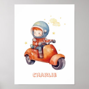 Little Astronaut's Motorcycle Customisable Poster
