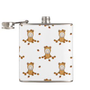 Little Autumn Babies in Falling Leaves Hip Flask