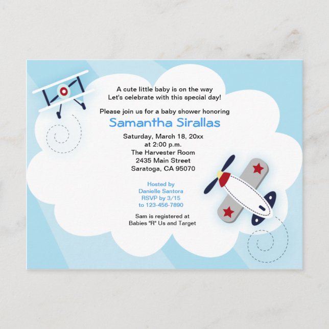 Little Aviator Aeroplane Baby Shower Post Card (Front)