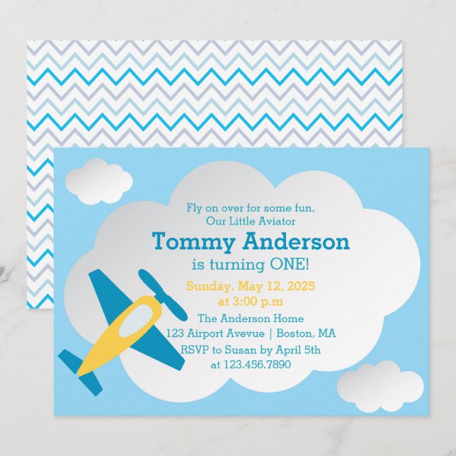 Little Aviator Aeroplane Birthday Party Invitation (Front/Back)
