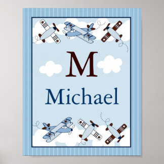 Little Aviator Aeroplane Wall Art Name Print