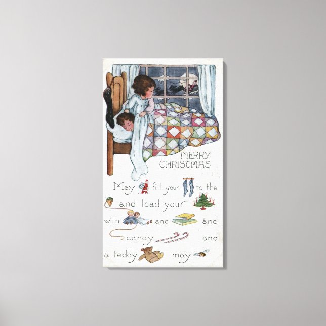 Little Awaken Girl Spies Santa and Sleigh Canvas Print (Front)