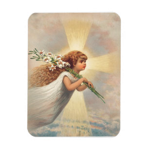 Little baby angel holding lilies magnet