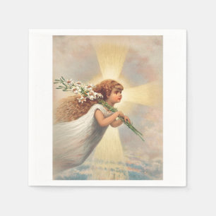 Little baby angel holding lilies napkin