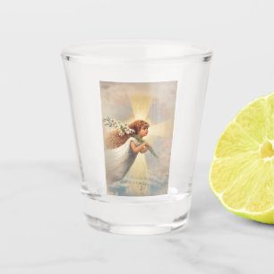 Little baby angel holding lilies shot glass